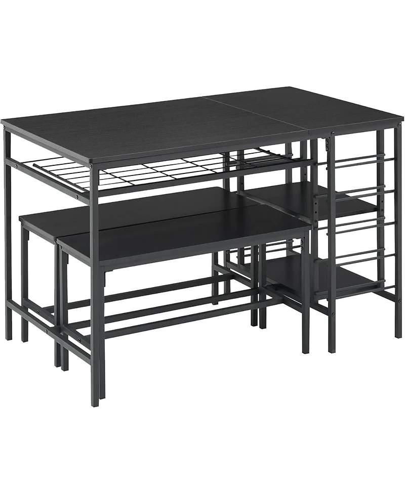 gaomon 3-Piece Dining Set: Table, 2 Benches, Wine Rack and Storage Shelf