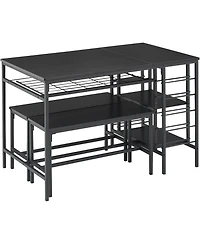 gaomon 3-Piece Dining Set: Table, 2 Benches, Wine Rack and Storage Shelf