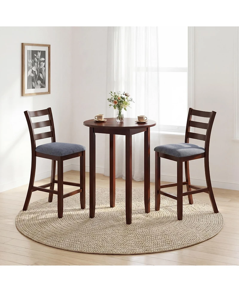 Gymax Bar Stools Set of 4 Upholstered Counter Height Barstools with Padded Seat Footrest and Backrest Farmhouse