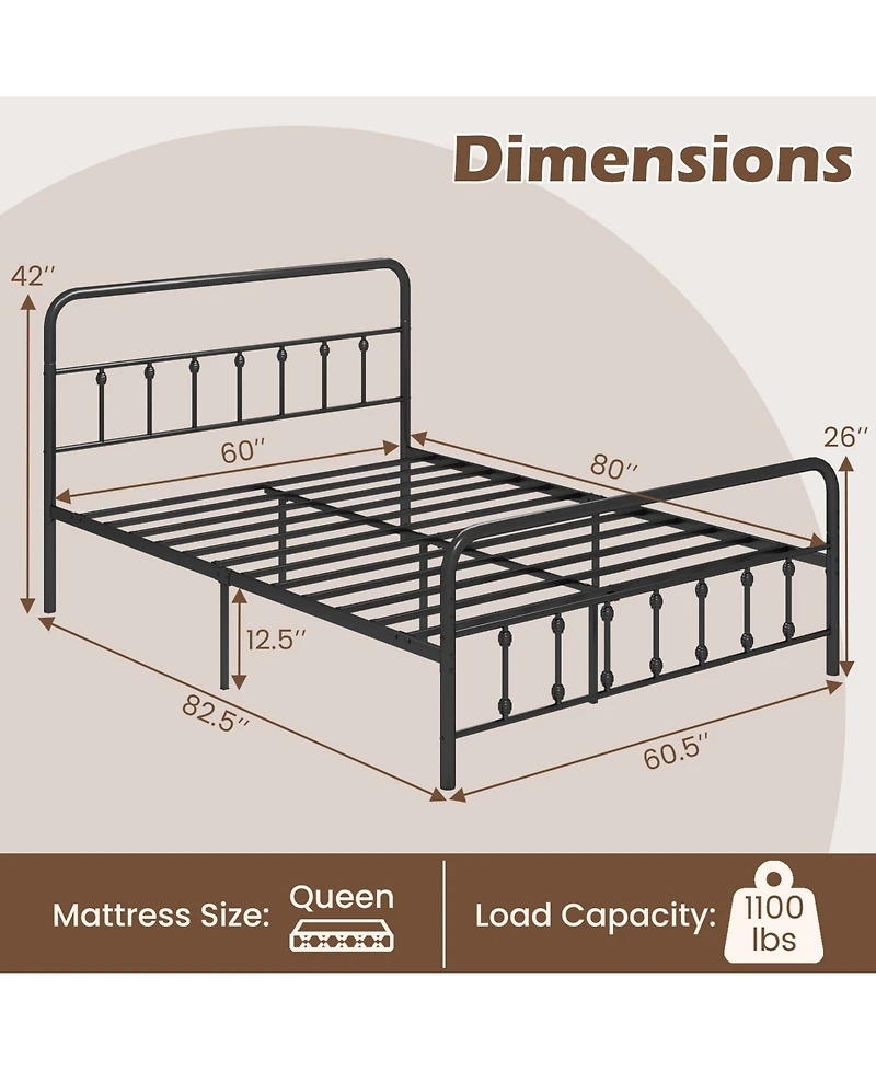 Slickblue Platform Bed Frame with Headboard Storage Space Under Bed for Organization