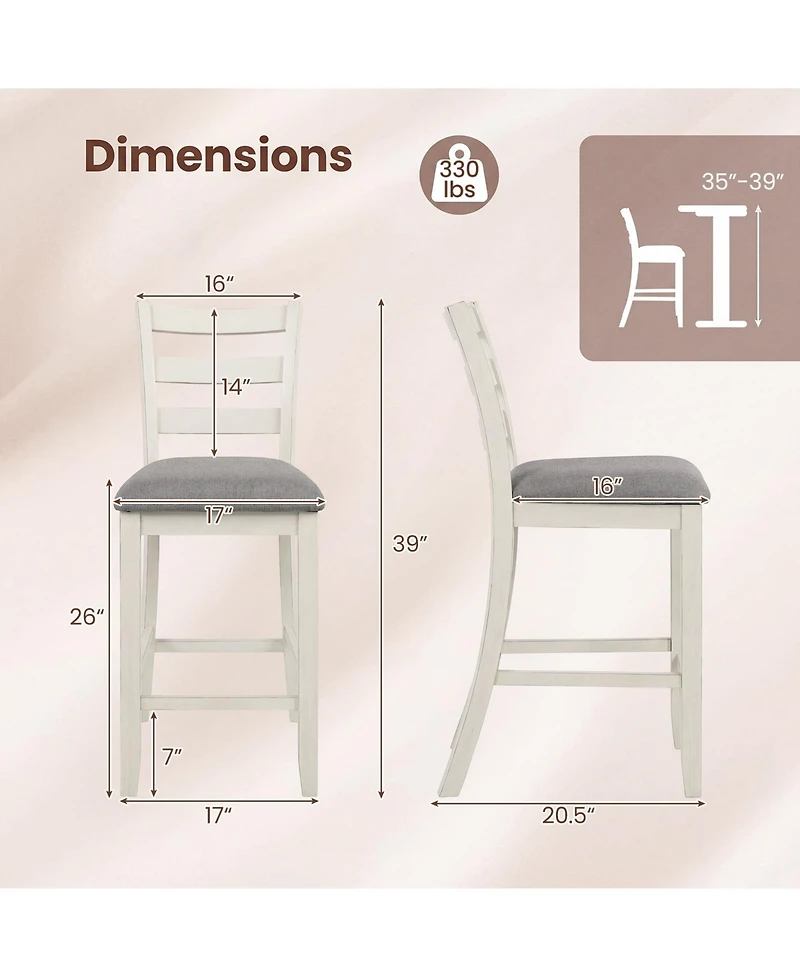 Gymax Bar Stools Set of Upholstered Counter Height Barstools with Padded Seat Footrest