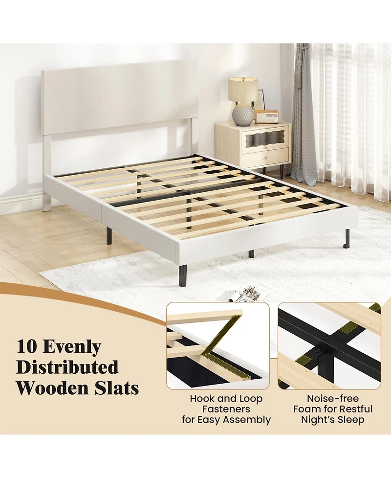 Slickblue Upholstered Velvet Platform Bed with Chevron Headboard