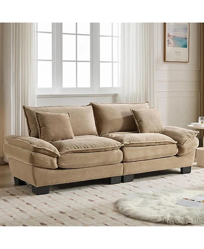 Rainsken 84" Plush Corduroy Loveseat Sofa, Stylish Deep Seat Upholstered Couch with 2 Pillows for Living Room, Apartment and Office