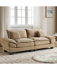 Rainsken 84" Plush Corduroy Loveseat Sofa, Stylish Deep Seat Upholstered Couch with 2 Pillows for Living Room, Apartment and Office
