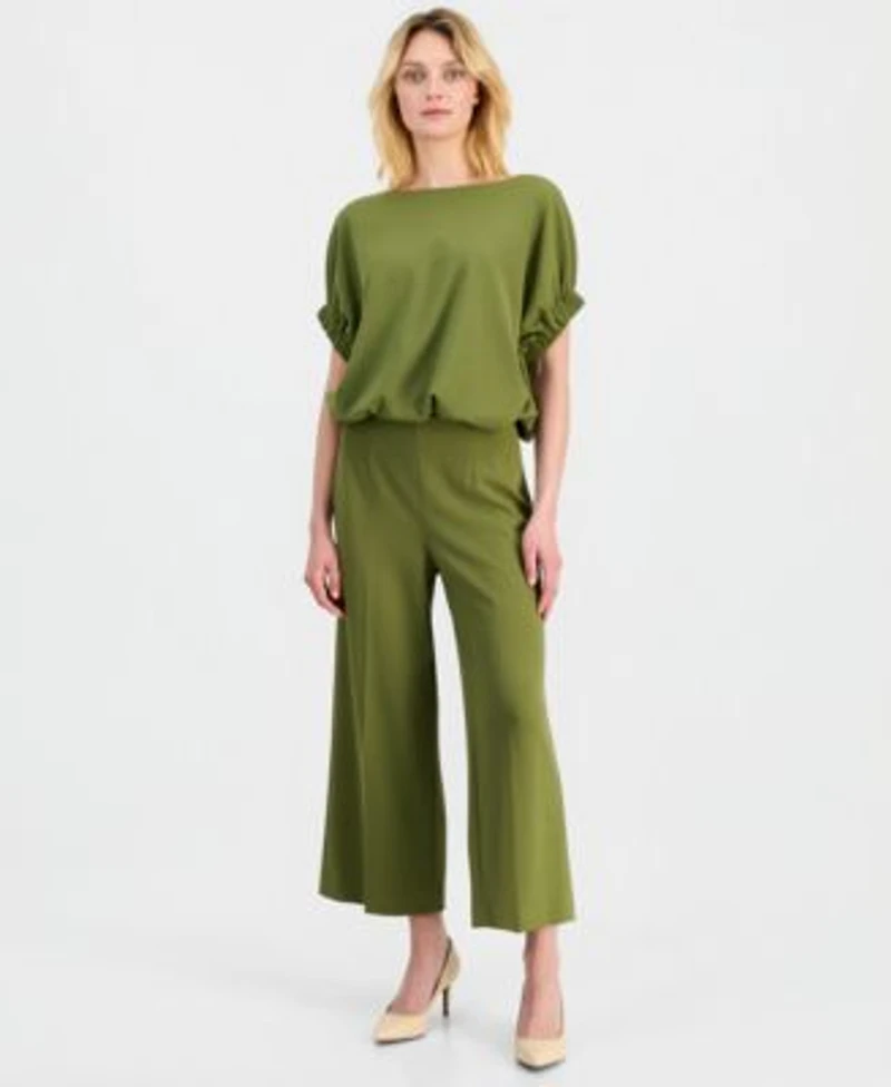 Anne Klein Womens Dolman Sleeve Bubble Hem Top High Rise Cropped Wide Leg Pants