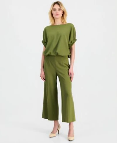 Anne Klein Womens Dolman Sleeve Bubble Hem Top High Rise Cropped Wide Leg Pants
