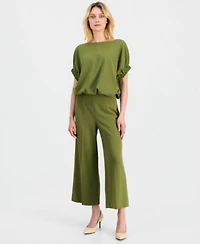 Anne Klein Womens Dolman Sleeve Bubble Hem Top High Rise Cropped Wide Leg Pants