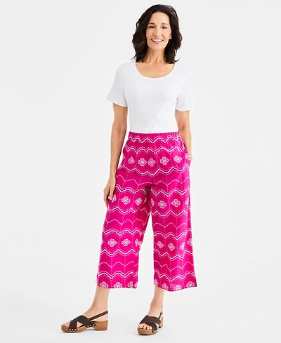 Style & Co Women's Cotton Embroidered-Eyelet Capri Pants, Macy's Exclusive