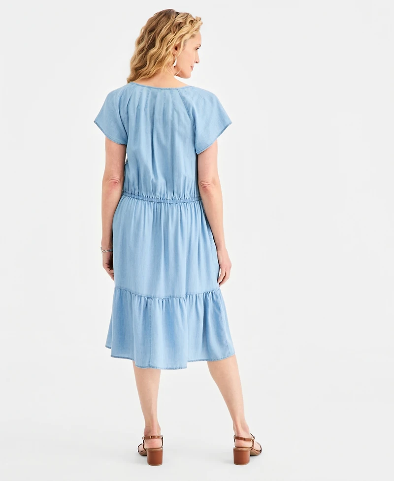 Style & Co Women's Tiered Chambray Dress, Macy's Exclusive