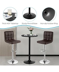 Gymax 3PCS Pub Table Set 24'' Round Bar Table and 2 Adjustable Bar Stools