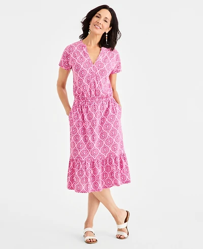 Style & Co Women's Printed Short-Sleeve Knit Dress, Macy's Exclusive