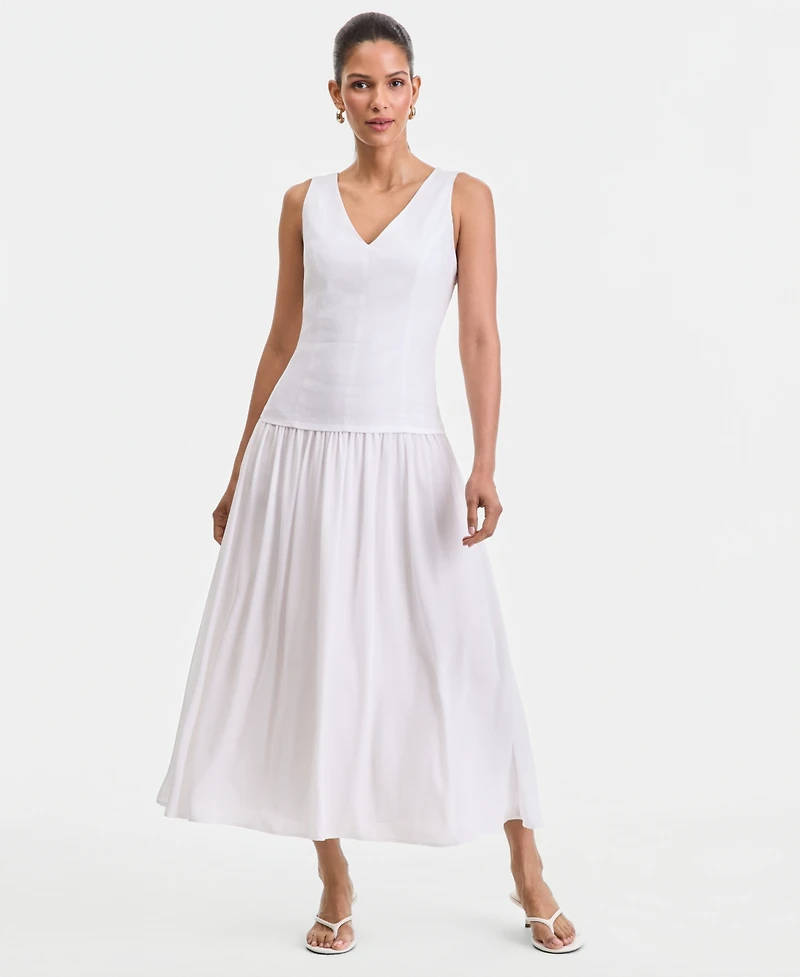 I.n.c. International Concepts Women's Sleeveless Linen-Blend Drop-Waist Dress, Macy's Exclusive