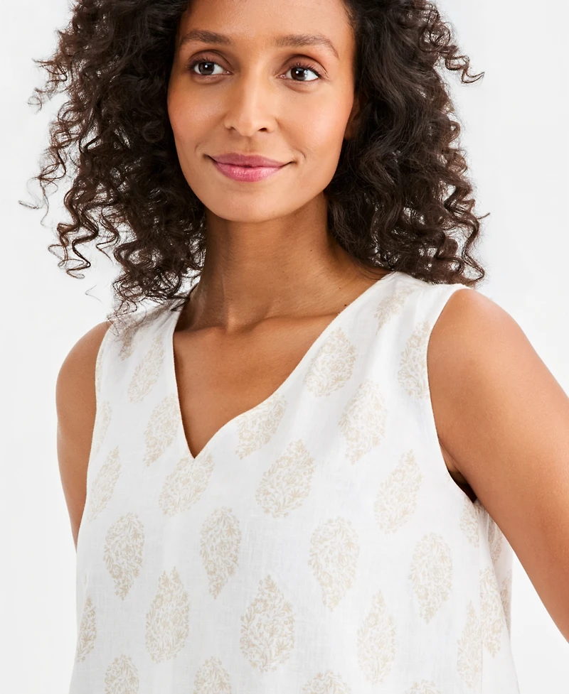 Style & Co Women's Printed Sleeveless Linen V-Neck Tunic, Macy's Exclusive