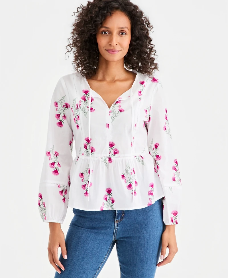 Style & Co Women's Cotton Printed Peplum Popover Blouse, Macy's Exclusive