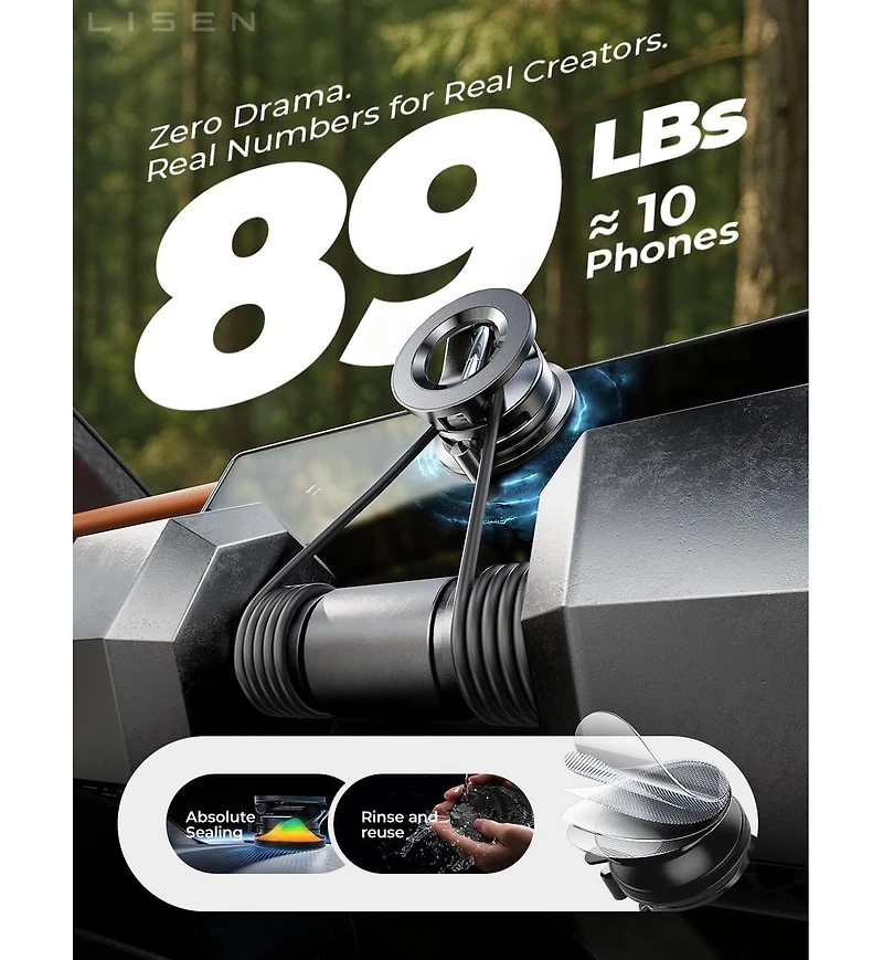 Lisen MagSafe Car Mount, Magnetic Phone Holder for Car, Strong Suction Cup Dashboard Mount with 360degree(s) Rotation, Compatible with iPhone Models