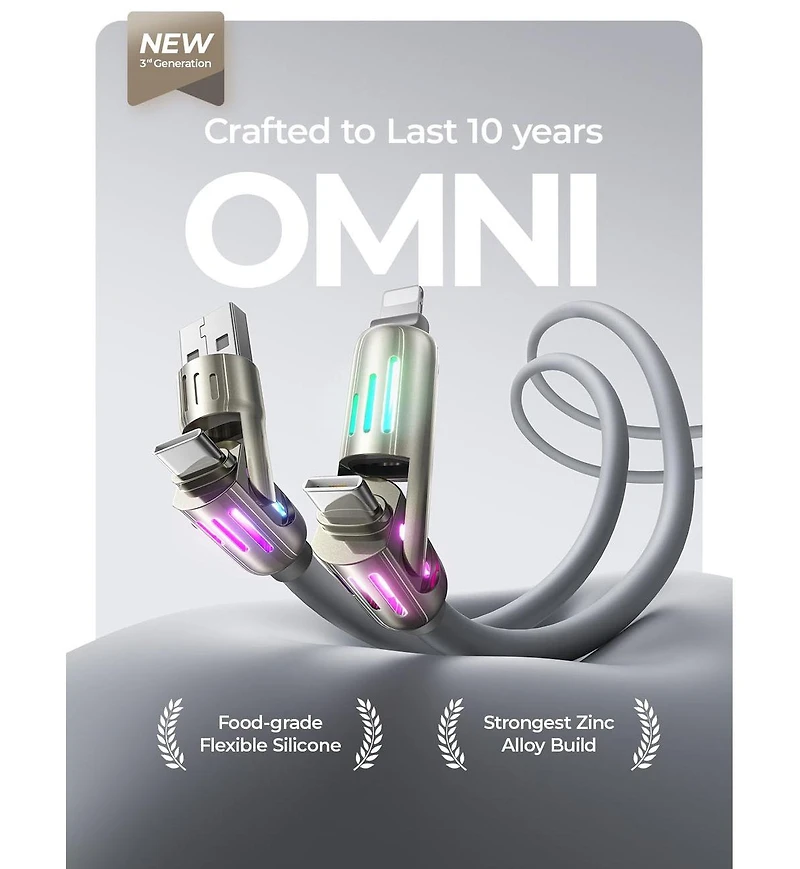 Lisen 4-in-1 Charging Cable 6.6 ft, Usb-c and Lightning Multi Connector Cable, Up to 240W Fast Charging Cord for iPhone, Samsung, MacBook