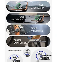 Lisen MagSafe Car Mount Charger with Suction Cup, 15W Wireless Magnetic Phone Holder, Dashboard Mount for iPhone 17/16/15/14/13, Samsung, Pixel