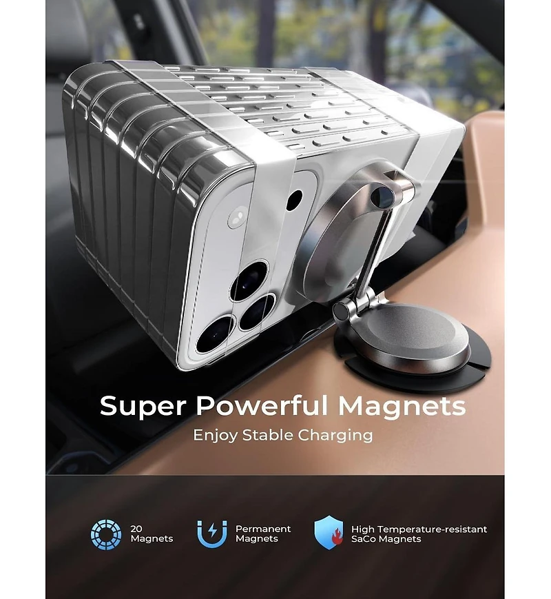 Lisen MagSafe Car Mount Charger, 15W Magnetic Wireless Phone Holder, Mini Dashboard Mount with Strong Adhesive for iPhone 17/16/15/14/13