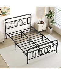 Slickblue Modern Platform Bed with Tall Headboard and Secure Snap Lock Slats Design