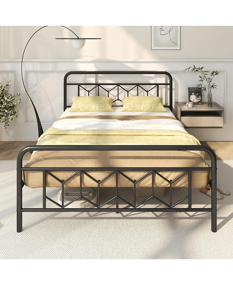Slickblue Modern Platform Bed with Tall Headboard Secure Snap Lock Slats Design