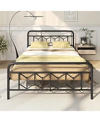 Slickblue Modern Platform Bed with Tall Headboard Secure Snap Lock Slats Design