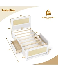 Slickblue Rattan Twin Bed Frame with Built-in Storage Drawers
