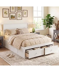 Slickblue Wooden Full Bed Frame with Storage Drawers Platform Design