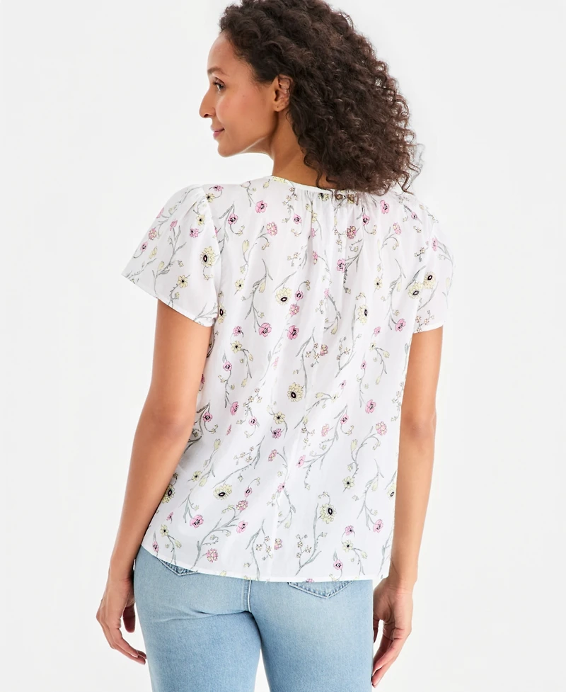 Style & Co Petite Cotton Flutter-Sleeve Top, Macy's Exclusive