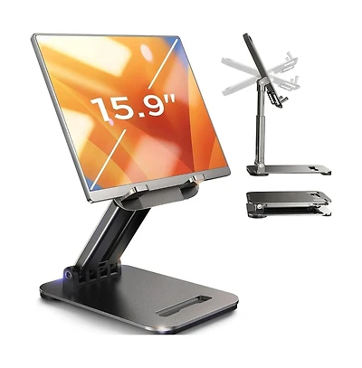Lisen Adjustable iPad Stand for Desk, Aluminum Tablet Holder with Angle Adjustment, Foldable Design, Compatible with iPad, Tablet, Kindle