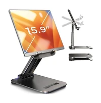 Lisen Adjustable iPad Stand for Desk, Aluminum Tablet Holder with Angle Adjustment, Foldable Design, Compatible with iPad, Tablet, Kindle
