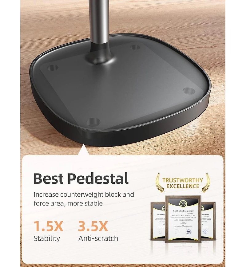 Lisen Adjustable Phone Stand for Desk, Aluminum Cell Phone Holder with Height and Angle Adjustment, Anti-Slip Base, Compatible with iPhone, iPad