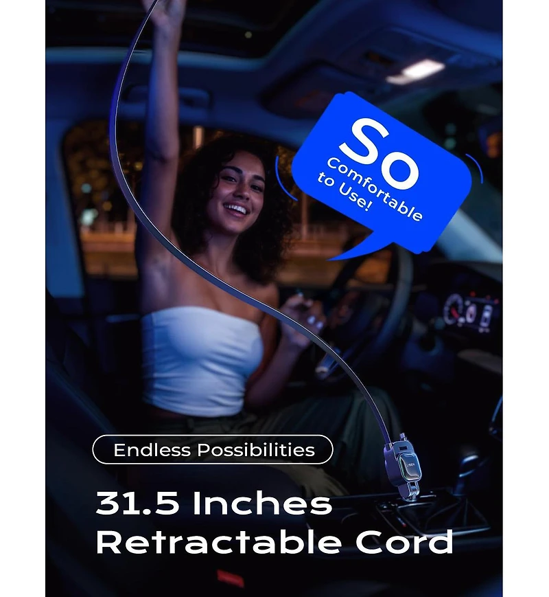 Lisen 96W Truck Car Charger 24V, 4-in-1 Fast Charging Adapter with Retractable Cables, Usb-c and Usb-a for iPhone, Samsung, iPad