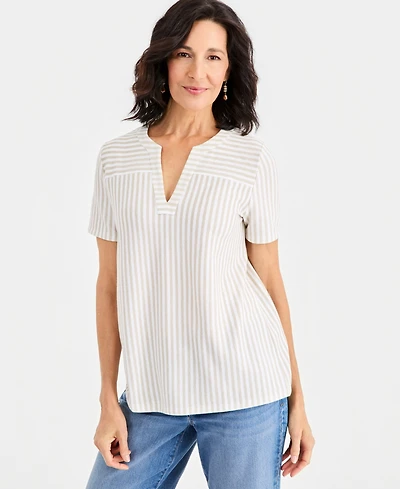 Style & Co Women's Short-Sleeve Split-Neck Knit Top, Macy's Exclusive