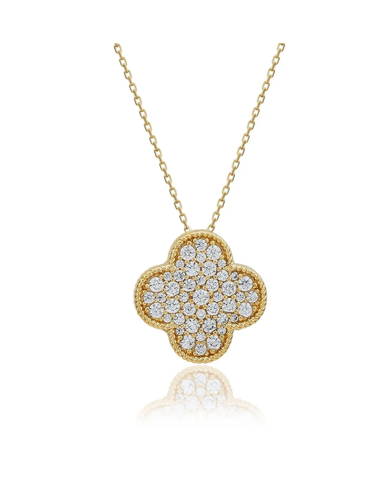 Suzy Levian New York Sterling Silver Cubic Zirconia Pave Large Flower Clover Pendant