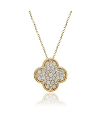Suzy Levian New York Sterling Silver Cubic Zirconia Pave Large Flower Clover Pendant