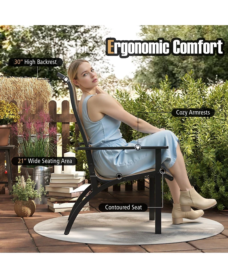 Slickblue Outdoor Adirondack Chair with High Back Metal Frame Coffee