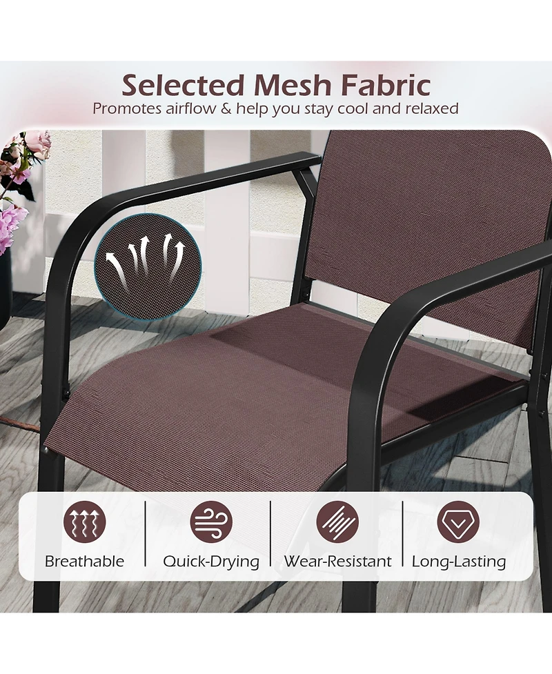 Slickblue Set of 6 Patio Dining Chairs Stackable Metal Frame Armchairs
