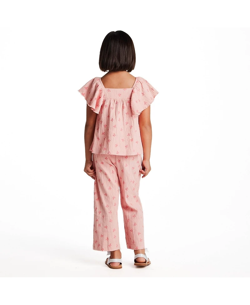 Andy & Evan Toddler Girls Toddler/Child Bow Print Knit Seersucker Top and Pant Set