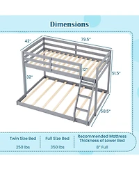 Slickblue Low Floor Twin Over Full Bunk Bed Frame for Kids, Space Saving Bedroom Solution