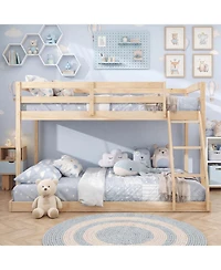Slickblue Low Floor Twin Over Full Bunk Bed Frame for Kids, Space Saving Bedroom Solution
