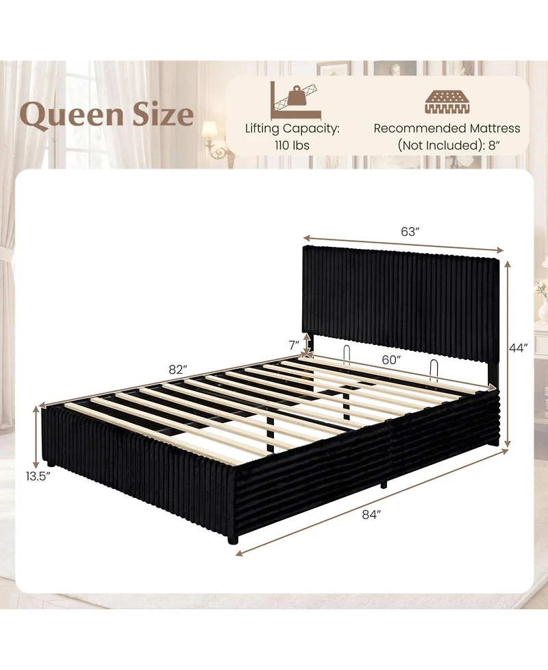 Slickblue Queen Lift Up Storage Bed with Wooden Slat Support