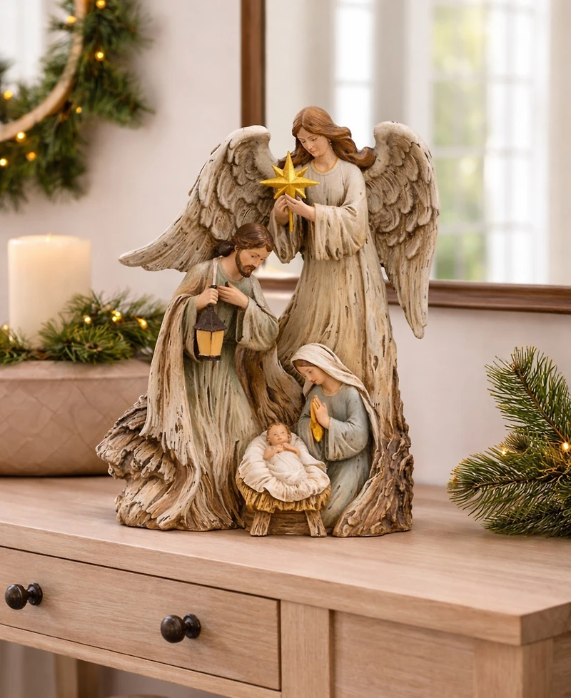 Napco Woodcut Guardian Angel with Holy Family