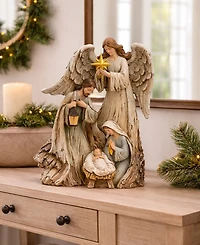 Napco Woodcut Guardian Angel with Holy Family