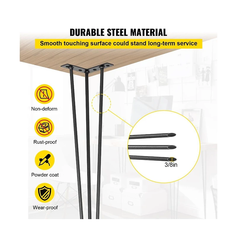 Sugift Hairpin Table Legs Set of 4 Carbon Steel Desk Furniture Legs Load
