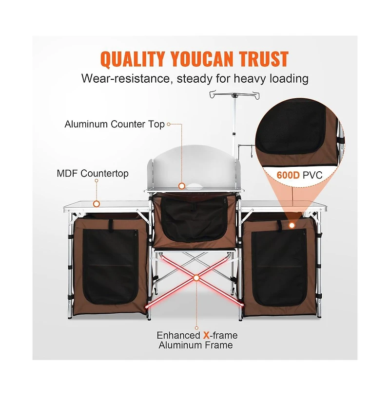 Sugift Folding Camping Kitchen Table Outdoor Cooking Station with Storage and Windscreen