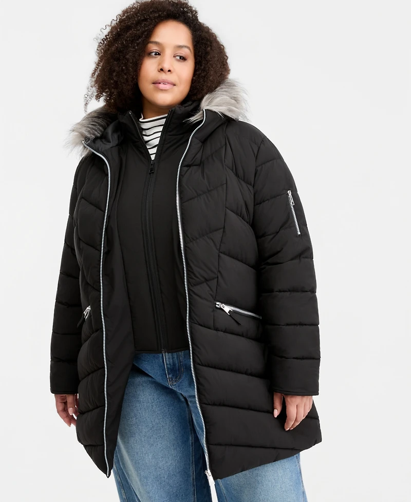 Maralyn & Me Trendy Plus Faux-Fur-Trim Hooded Puffer Coat