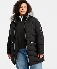 Maralyn & Me Trendy Plus Faux-Fur-Trim Hooded Puffer Coat