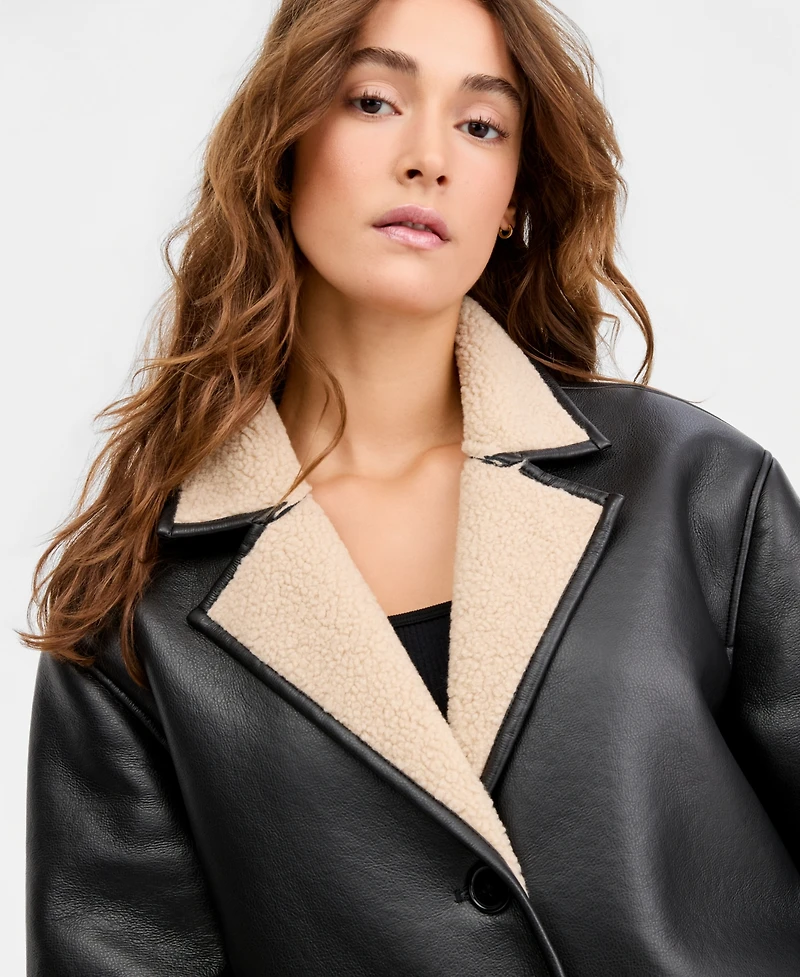 Maralyn & Me Juniors' Faux-Shearling Coat
