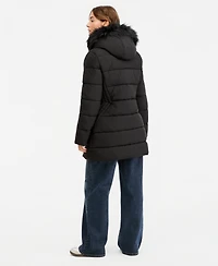 Maralyn & Me Juniors' Hooded Faux-Fur-Trim Puffer Coat