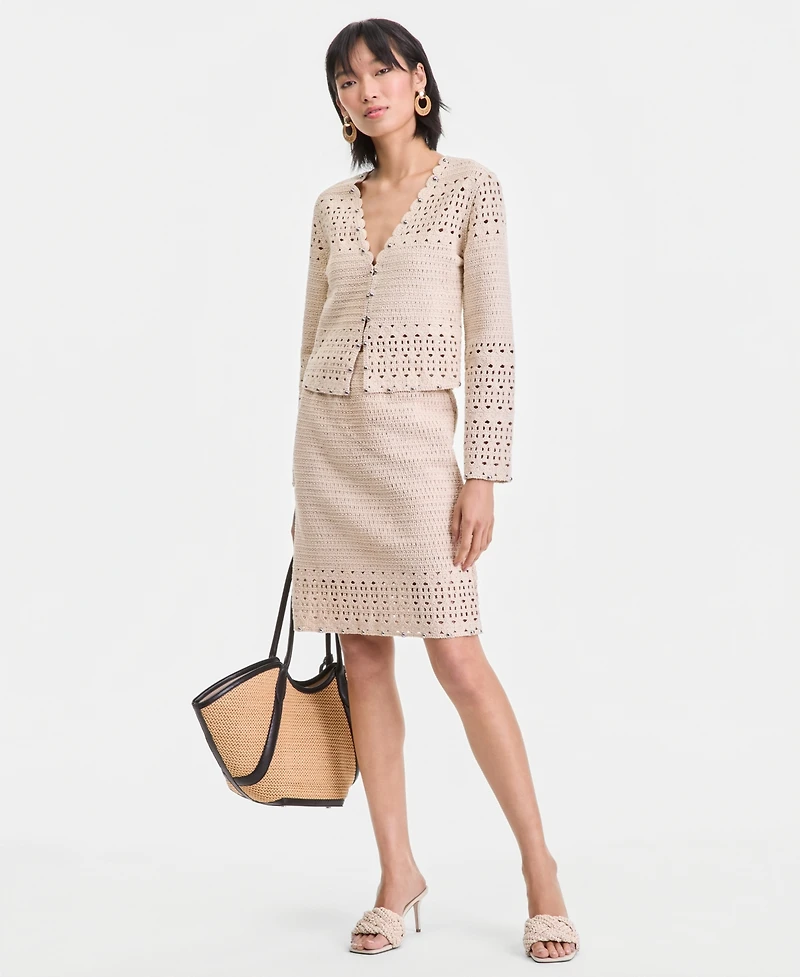 I.n.c. International Concepts Women's Studded Cotton Crochet Cardigan, Macy's Exclusive